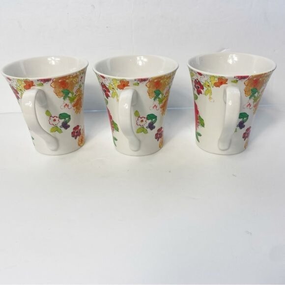 Set Of 3 222 Fifth Fleuriete Latte Mugs 14 Oz Fine China Floral Coffee Tea Cups - Picture 4 of 8